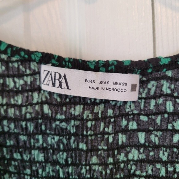 Zara Black & Green Ditzy Floral Print Long Sleeve Mini Dress Size Small - Picture 6 of 7